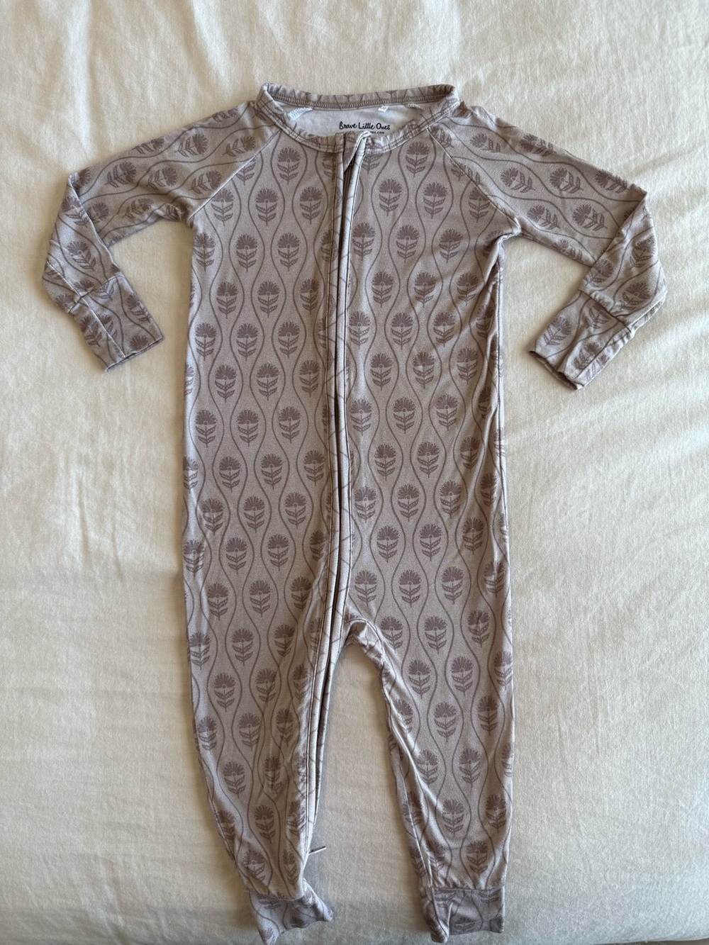 Brave Little Ones bamboo zip romper, dusty purple floral, 12-18 mo
